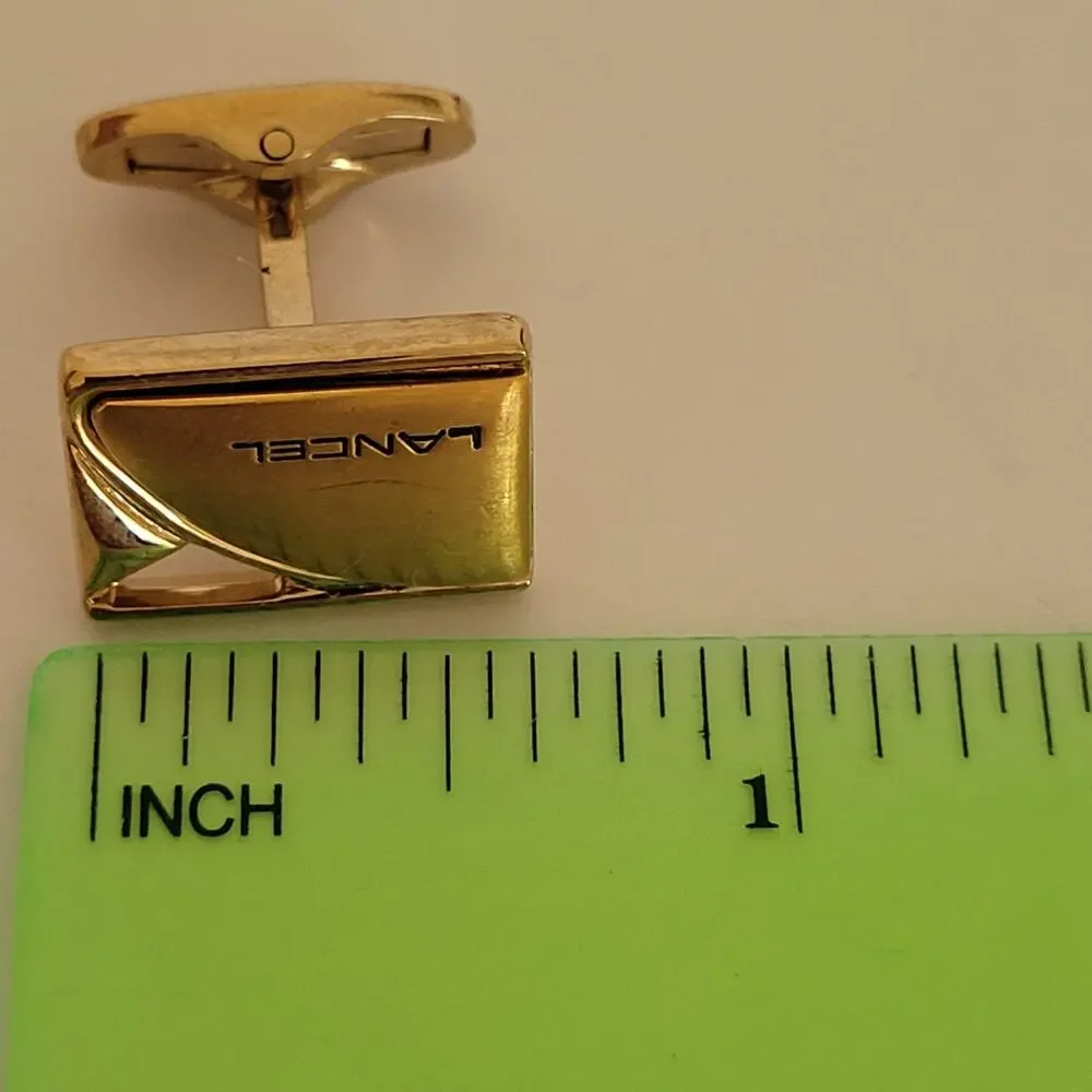 Lancel Paris French Gold Tone Logo Cufflinks Lot Of 2‎ Bundle Retro Designer